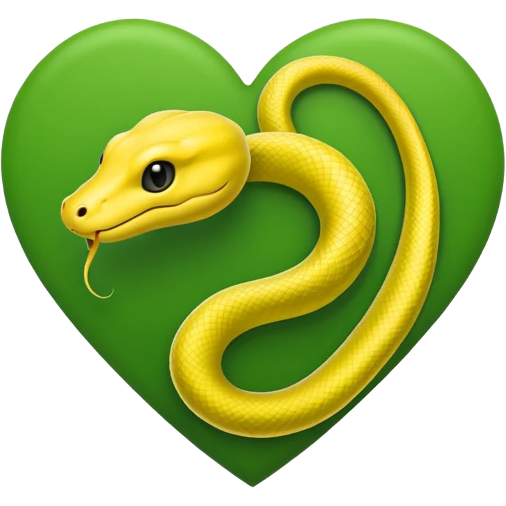 A moon within a green heart silhouetting a cute little yellow snake emoji