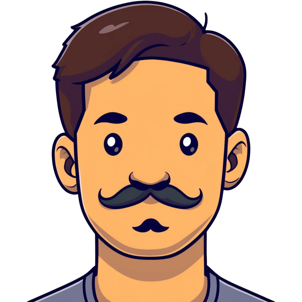 close-up of man face only with mustache, medium eyes, medium light skin tone, dark hair, no neck visible, just the face emoji