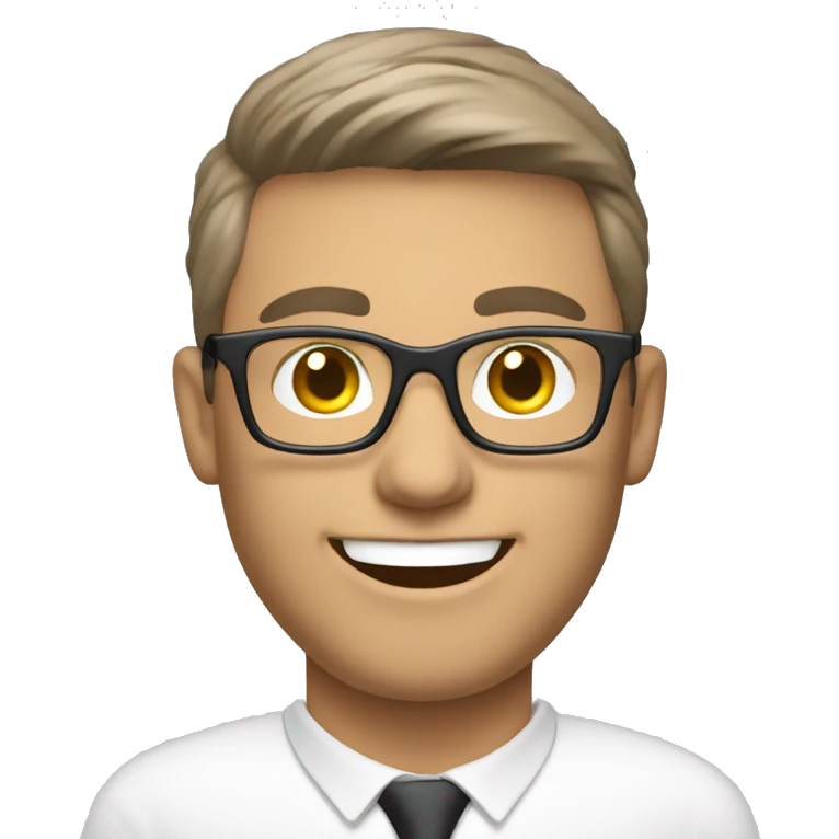 white male sales call agent wearing opticals smilling emoji
