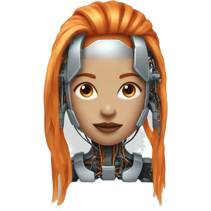 Head of female cyborg with long orange hair and circuits emoji
