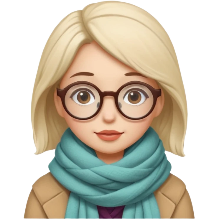 A shy woman with big round glasses and thick scarf, blushing from the cold. emoji