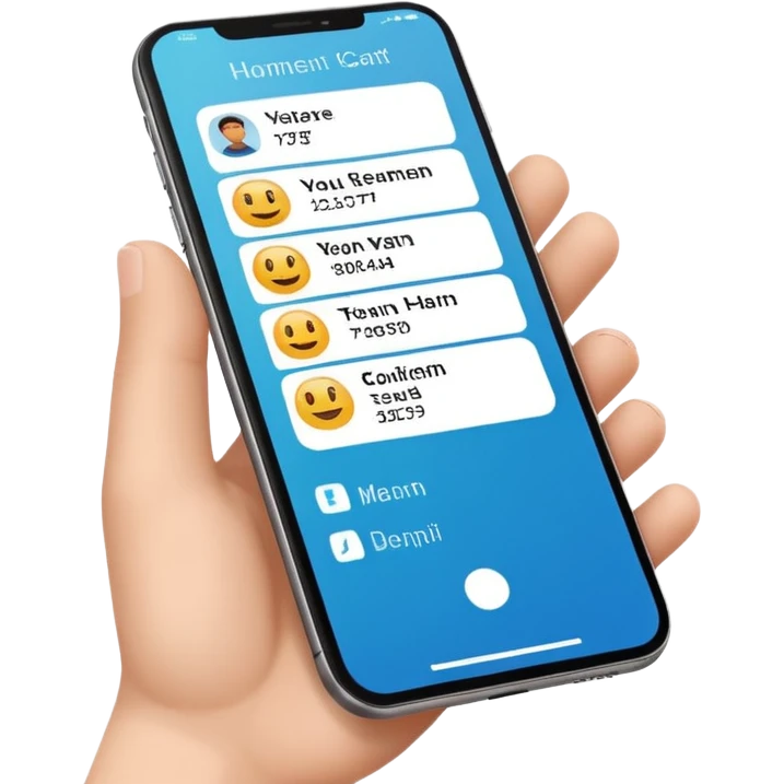 digital busniess card on a phone screen in english written emoji