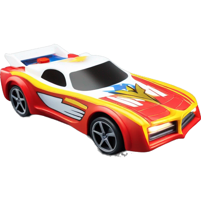 Side view Wonder Woman’s Supercar hot wheels rc car with large bright headlights at night emoji