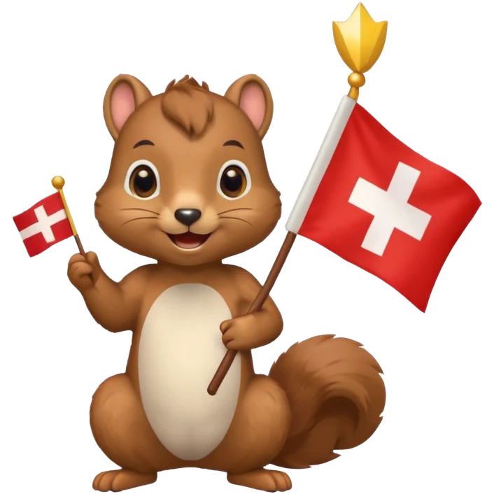 squirrel celebrating with a Swiss flag and confetti, emoji style emoji