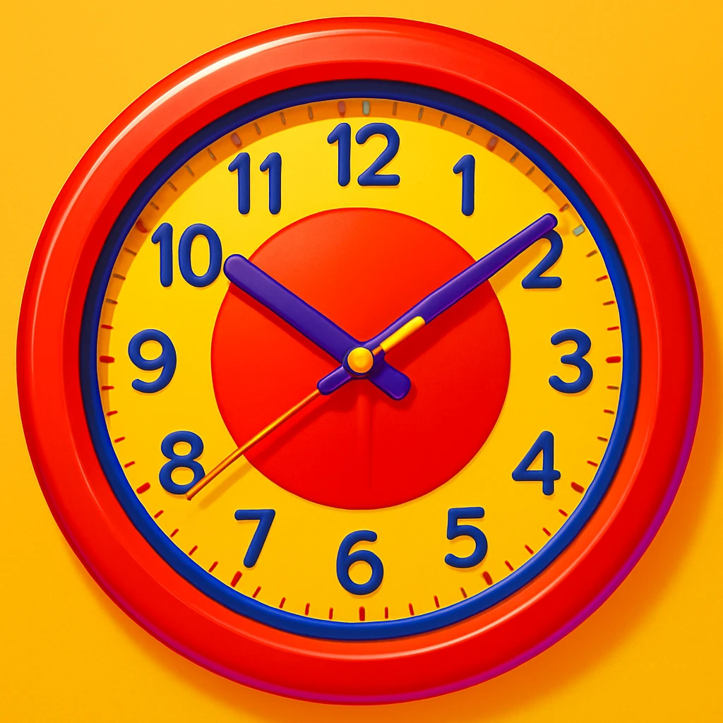 red wall clock, emoji style, more vibrant colors emoji