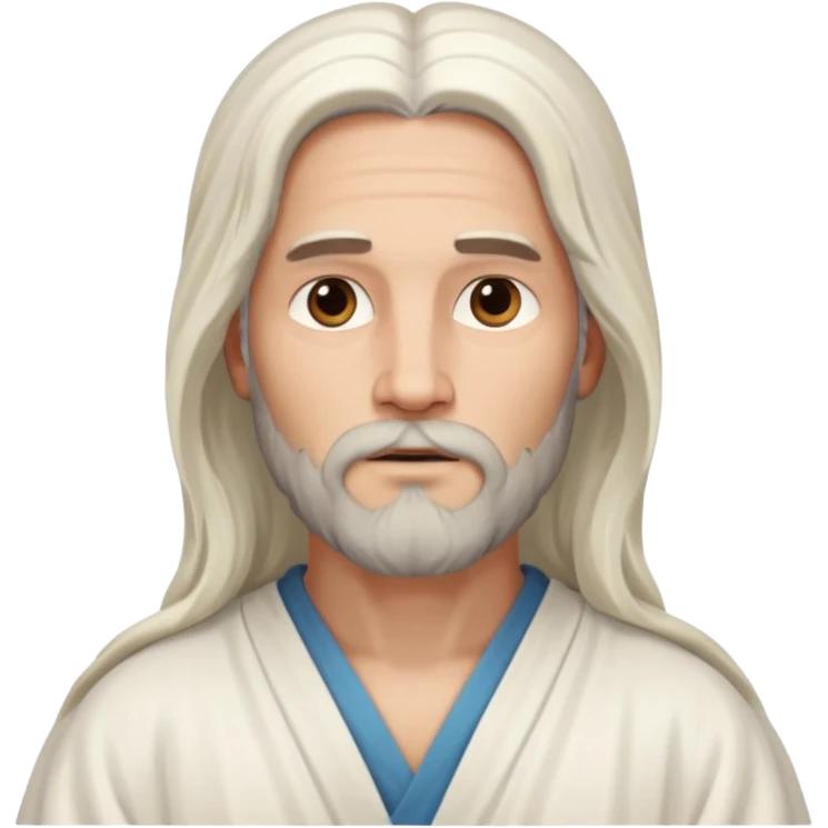 Jesus, Son of God from Gods and Goddesses with long white hair and beard, white outfit emoji