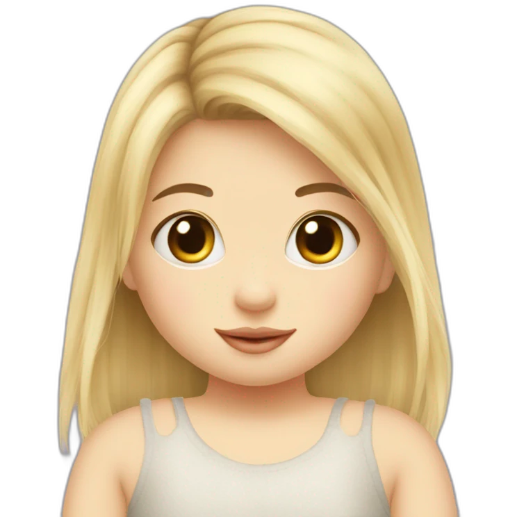 bébé fille blonde décoiffée avec une peluche Totoro  emoji