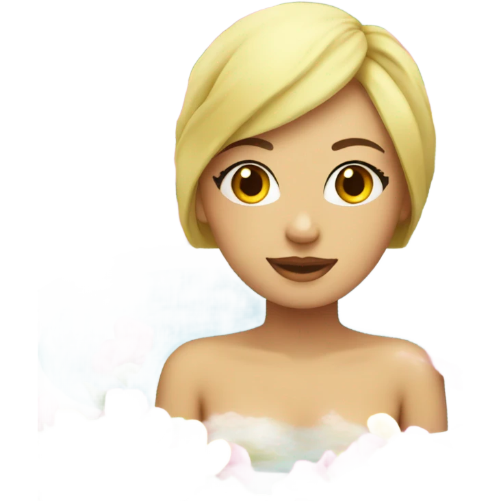 girl blonde with towel on head relaxing in bath with flowers emoji