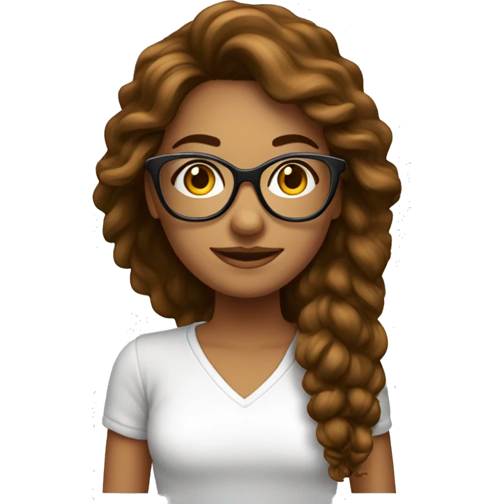 mulher branca com cabelo castanho escuro liso grande oculos emoji