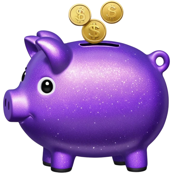 money in a glitter purple piggy bank emoji