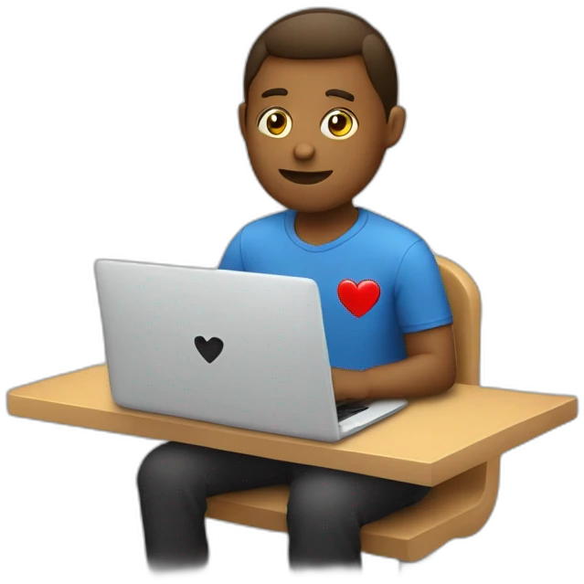 working behind laptop with a heart on back emoji