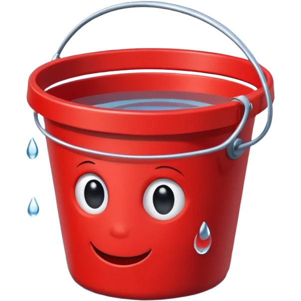 clean red bucket with holes in the side sitting on puddle of water emoji
