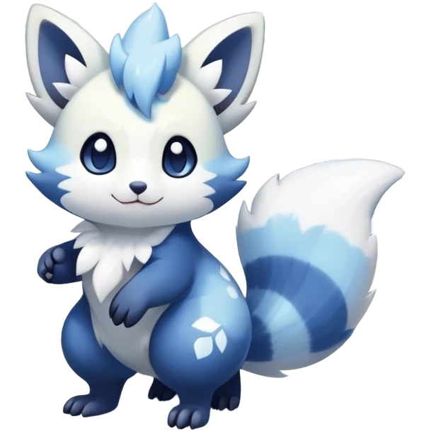 Shiny White Pastel Snowy Icy Sparkly Cute Furret-Meowstic-Zangoose-Hybrid (Full body) with snow and snowflakes  emoji