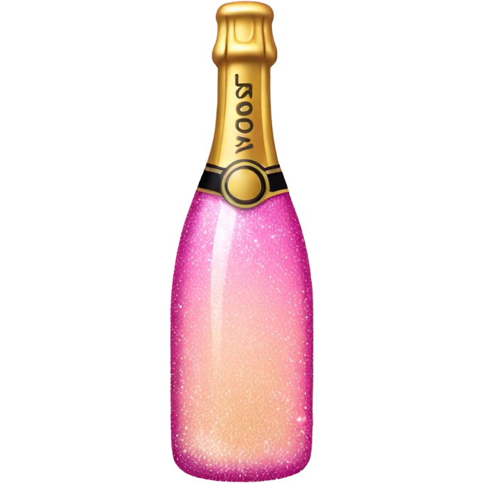 Pink ombré champagne bottle with bubbles and glitter  emoji