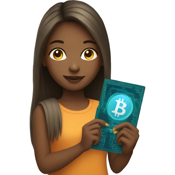 Girl holding a bitcoin emoji