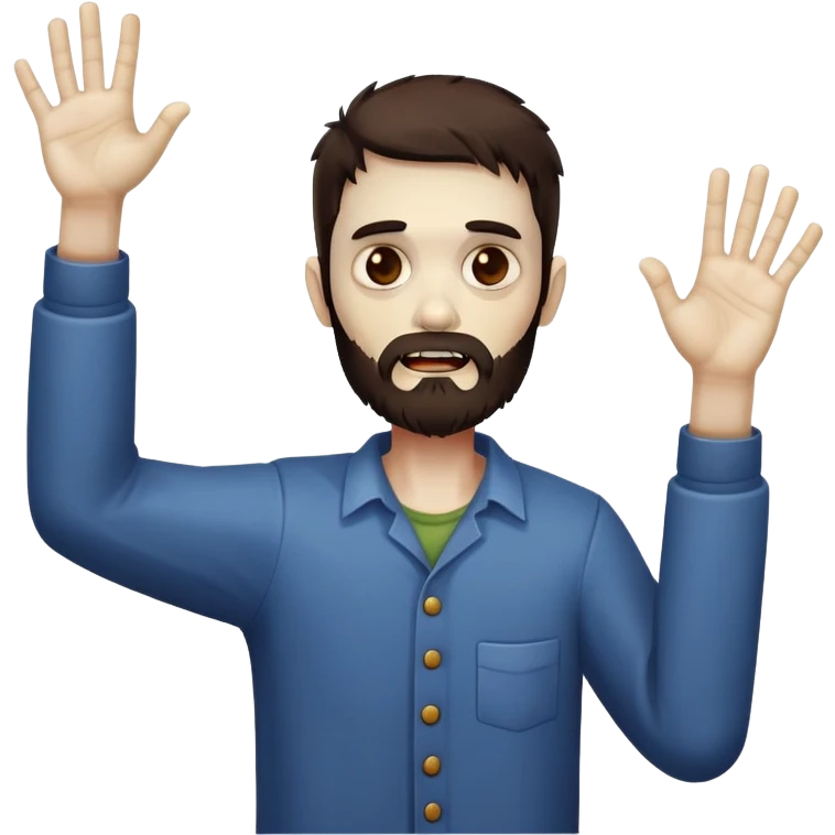zombie with hands raised in celebration, dark brown hair and short full beard emoji