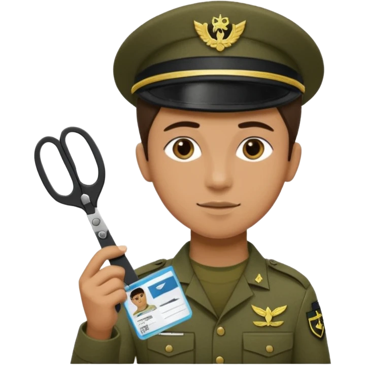 Floating black Scissors cutting in half an idf soldier ID card with a little chip in 2 parts emoji