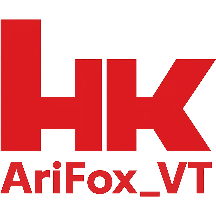 the H&K logo, rebranded and reshaped so the letters say "AriFox_VT" emoji