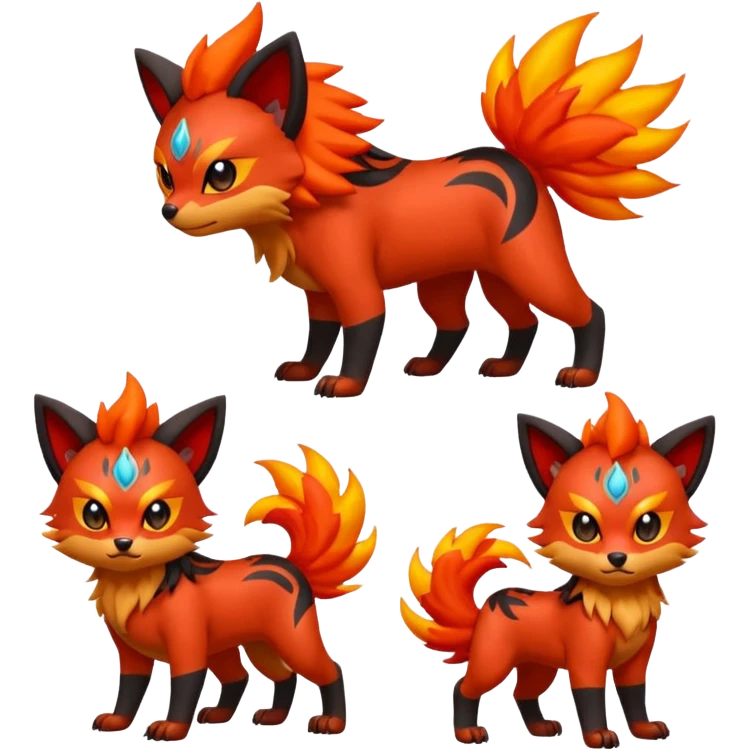 Zorua-Pyroar-Litten-Fakémon-hybrid-creature (full body)  emoji
