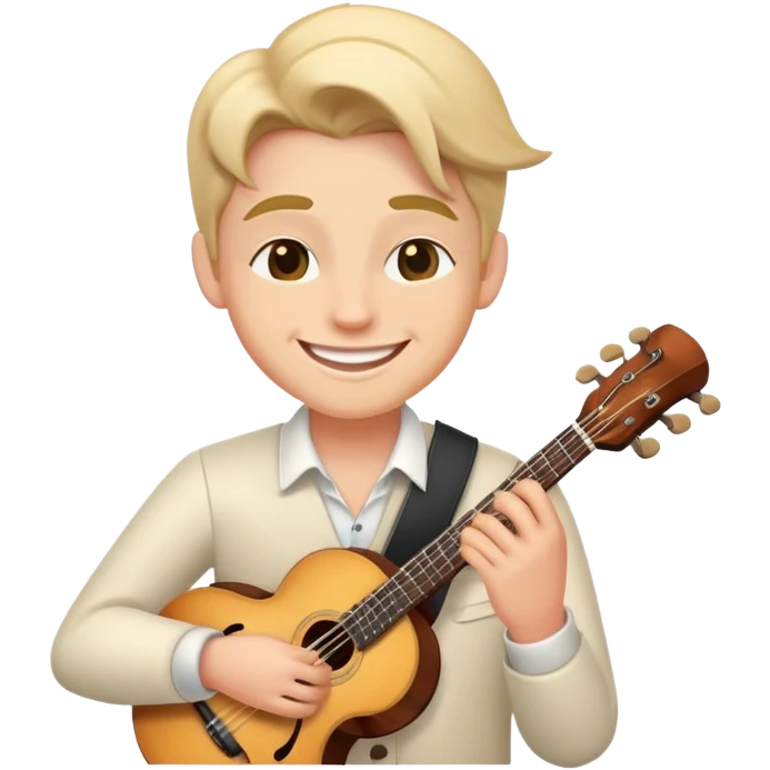 Musician smiling confidently and with a mischievous look, winking emoji