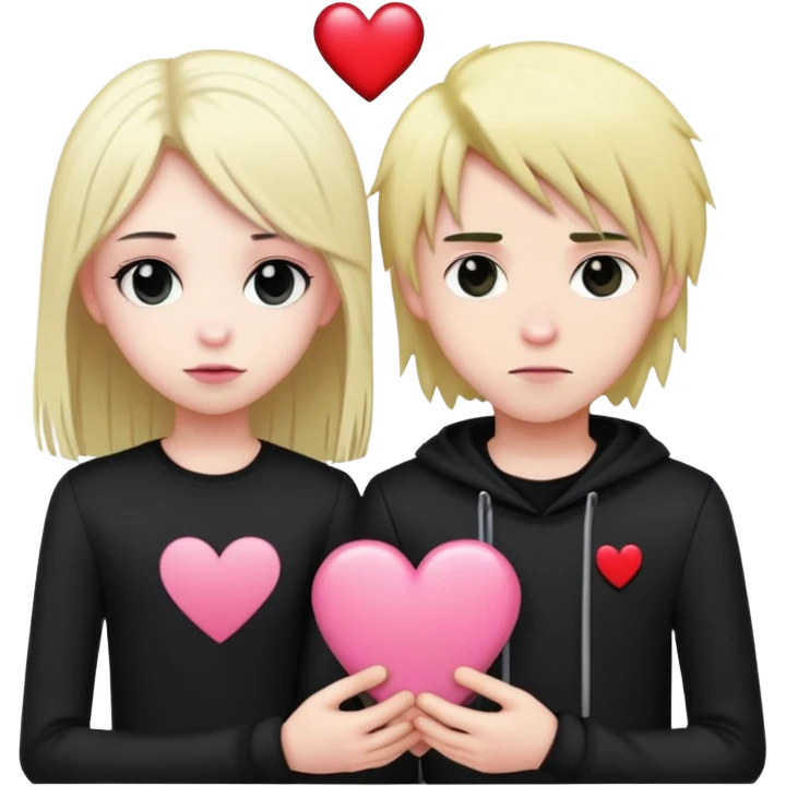 Emo boy Black clothes with long black emo hair long blonde princess girl pink clothes couple heart emoji