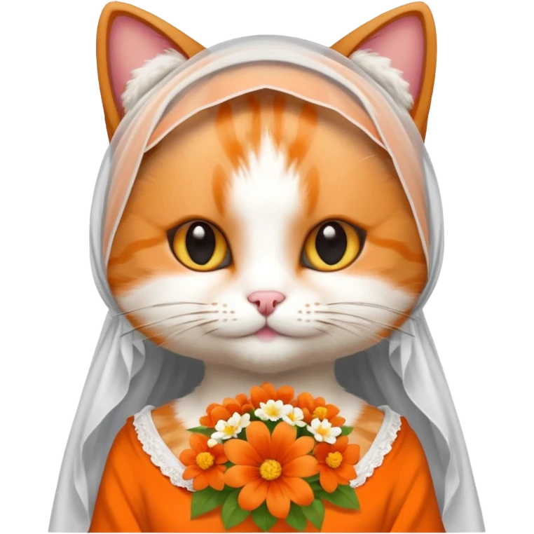 Cat bridesmaid with flowers and white veil emoji