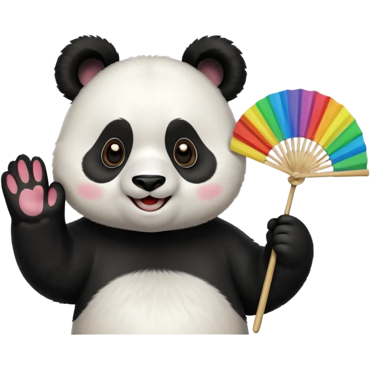 A panda waving a painted fan joyfully, cheeks puffed in excitement.
 emoji