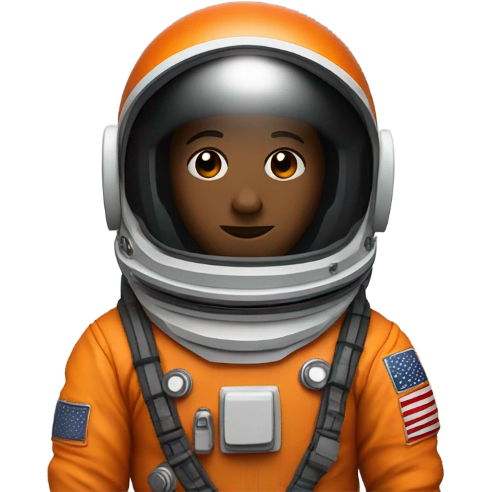 Astronaut wearing orange suit, and black helmet with no visible face, tinted black visor emoji