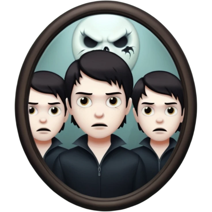 Spooky killer on mirror behind boy emoji