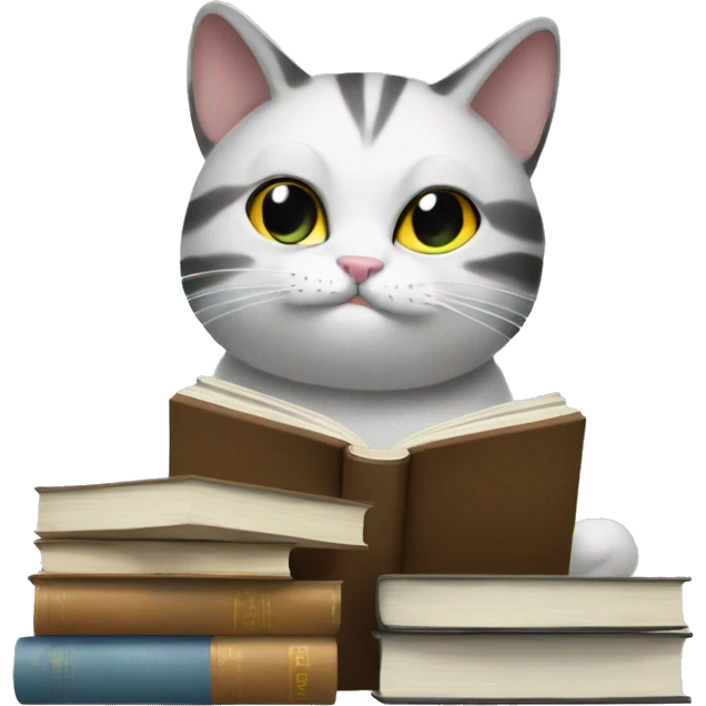 zen library cat with multiple ebooks emoji