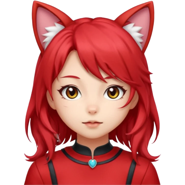 very cute anime cat-girl with cat ears, red blowing hair emoji