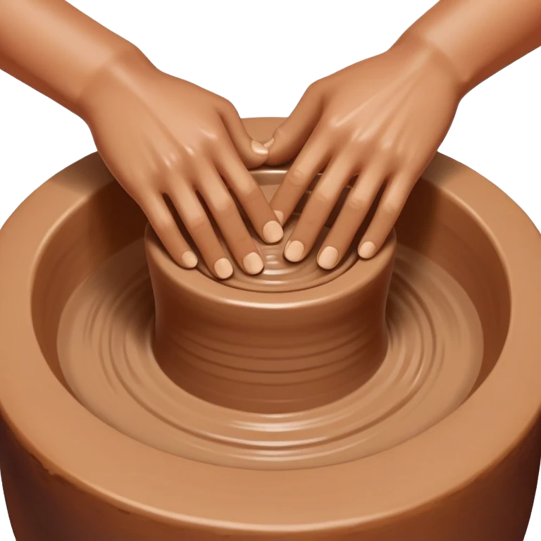 hands using thumbs to press downward into center of clay on pottery wheel emoji