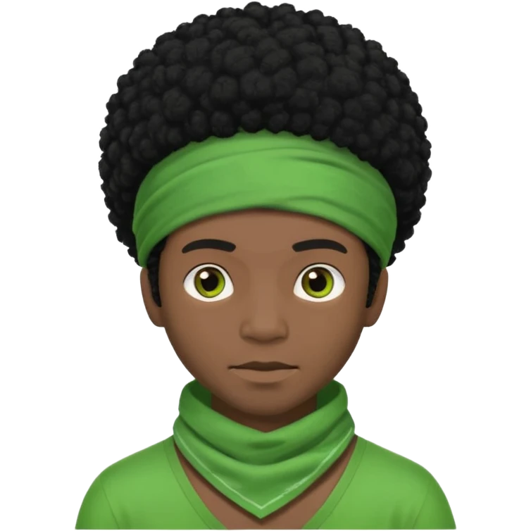 black-skinned male with black afro hair and a green bandana emoji