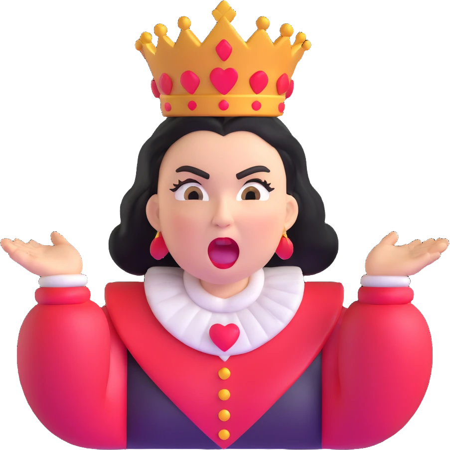 Queen of Hearts from Alice in Wonderland, angry expression, shouting emoji