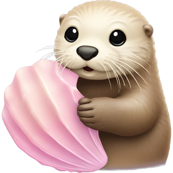 beige sea otter holding pastel pink sea shell emoji