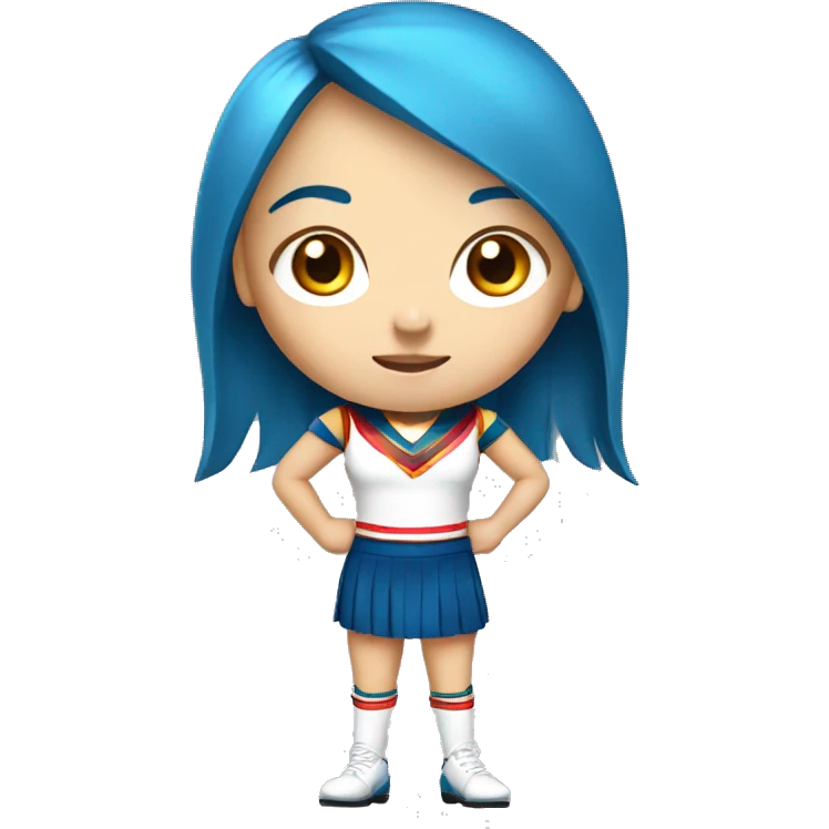 White girl cheerleader with blue hair with bang, with a red and gold uniform emoji