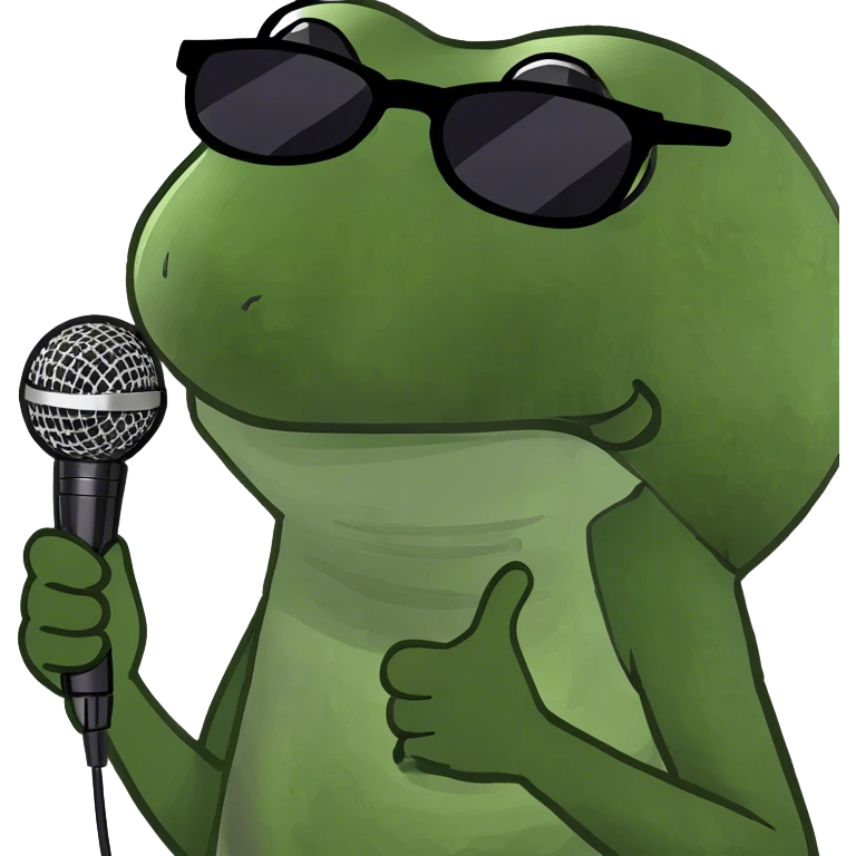 holding out a single microphone sideways, wearing sunglasses emoji