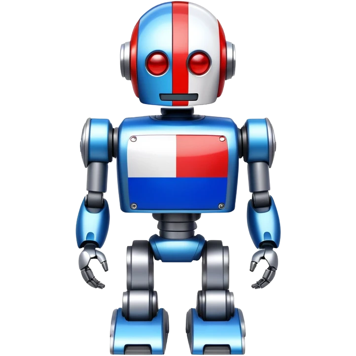 Robot with blue, white, and red Russian flag colors on its metallic body emoji