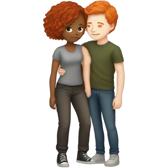 Short haired boy and redheaded girl long hair cuddling  emoji