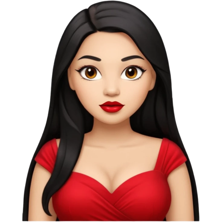 Light skin brown eyes glamorous full figured women black long straight hair red lips emoji