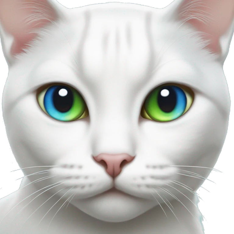 White cat with heterocromia, one eye color blue and the other eye color green emoji