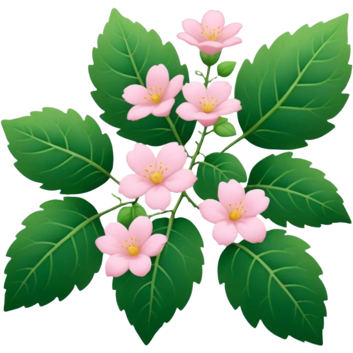 Aesthetic flowers and plants growing from the ground in colours of soft pink matching the deep green leaves (to describe/match with the word flourish) more of a wild bush or vine  emoji