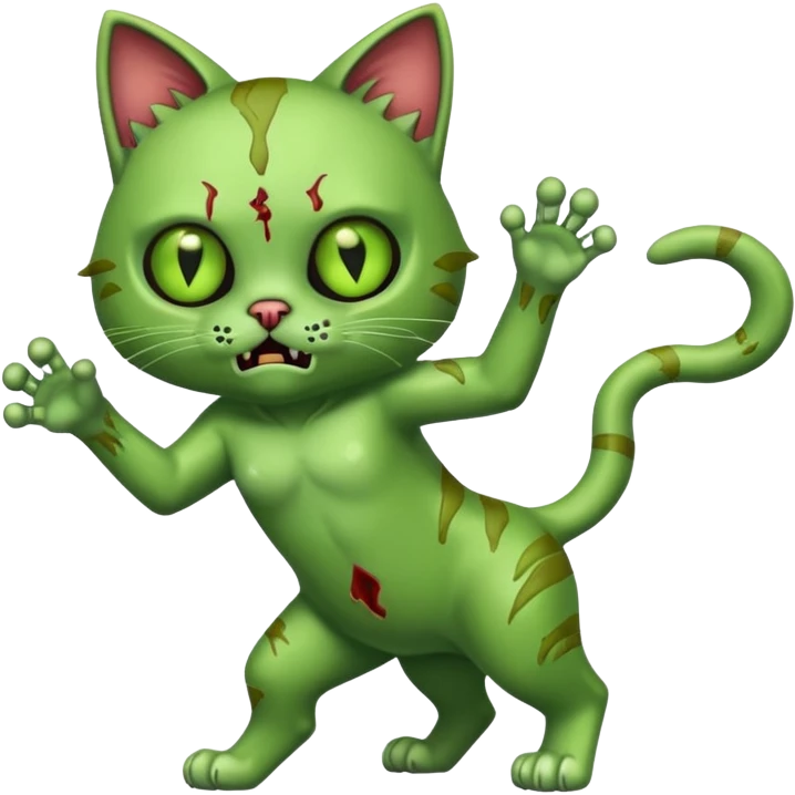 green zombie cat full body with action pose emoji