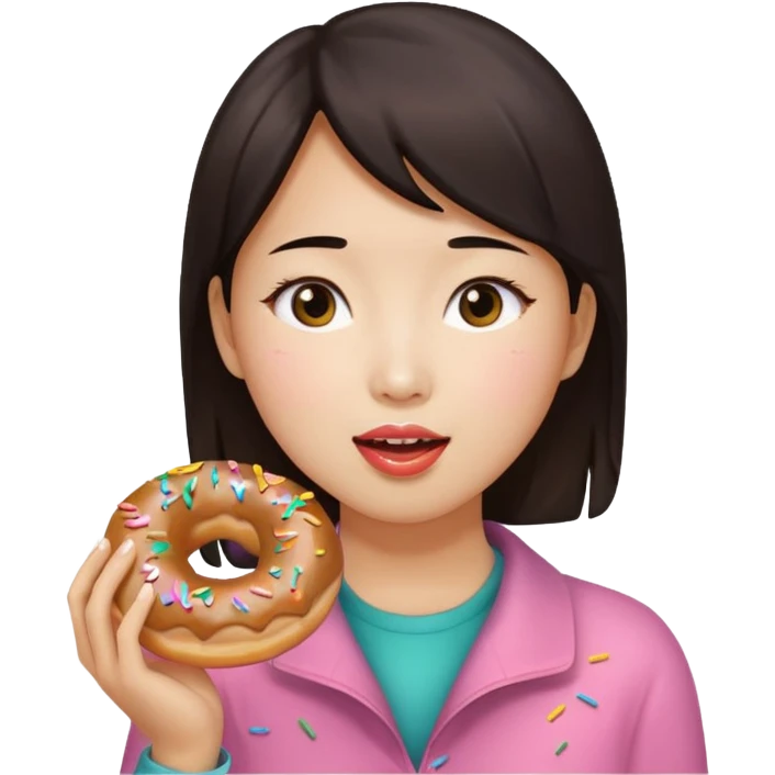 asian woman eating donut emoji