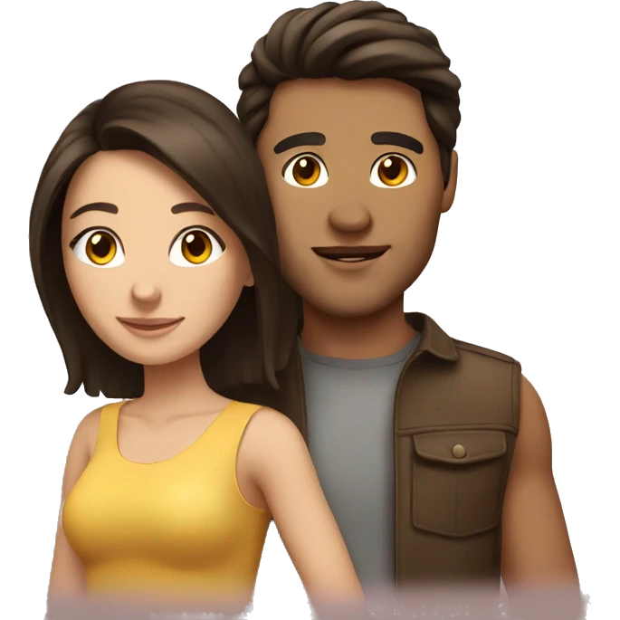 Brunette couple girl and guy emoji