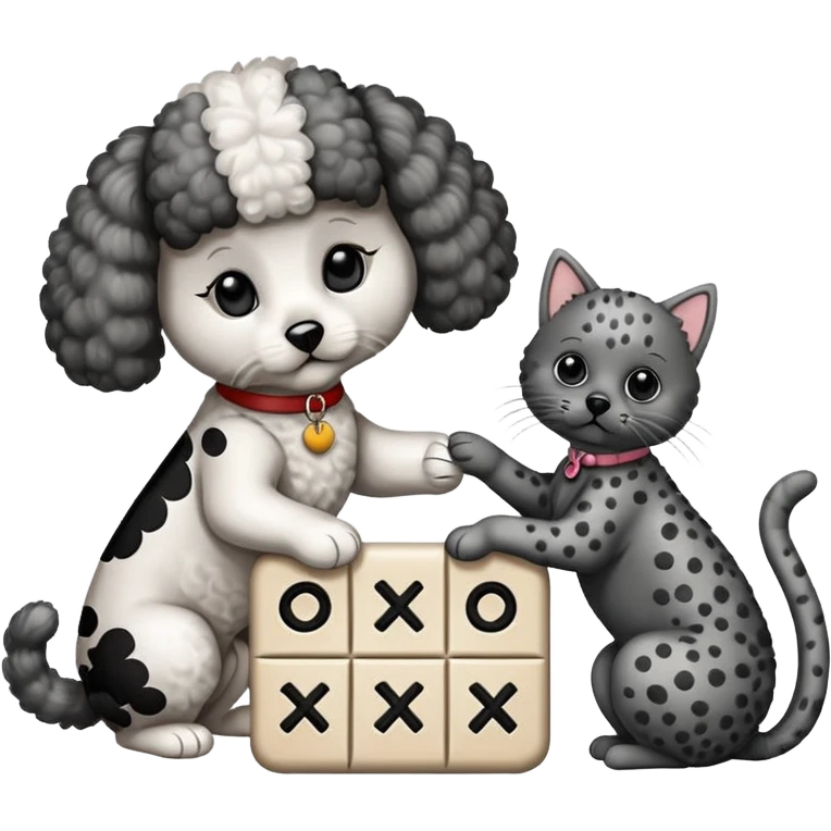 Cat playing tic-tac-toe with a poodle emoji