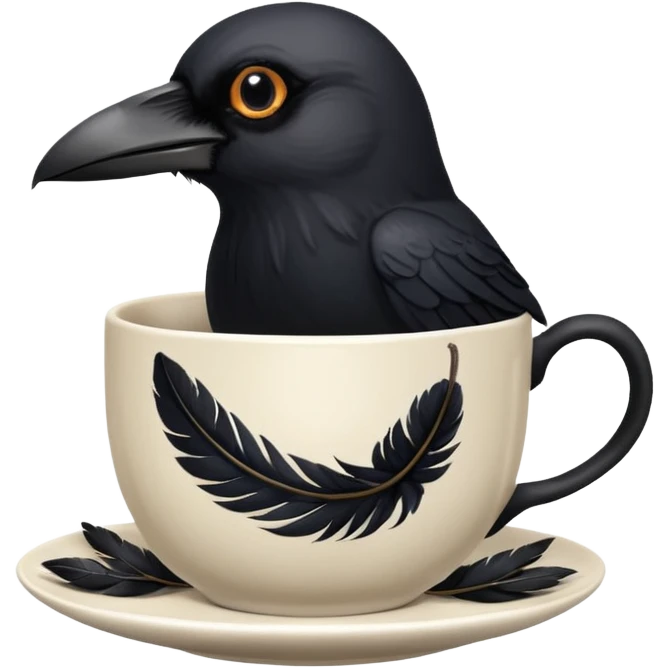 create a crow hoalding tea cup  2d emoji