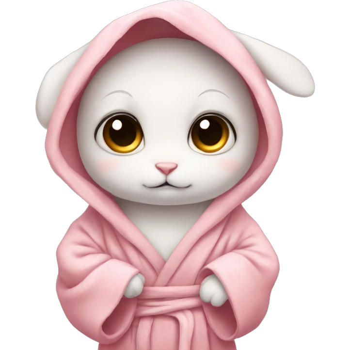 sad portait of adorable baby rabbit in big bathrobe and big cute eyes emoji