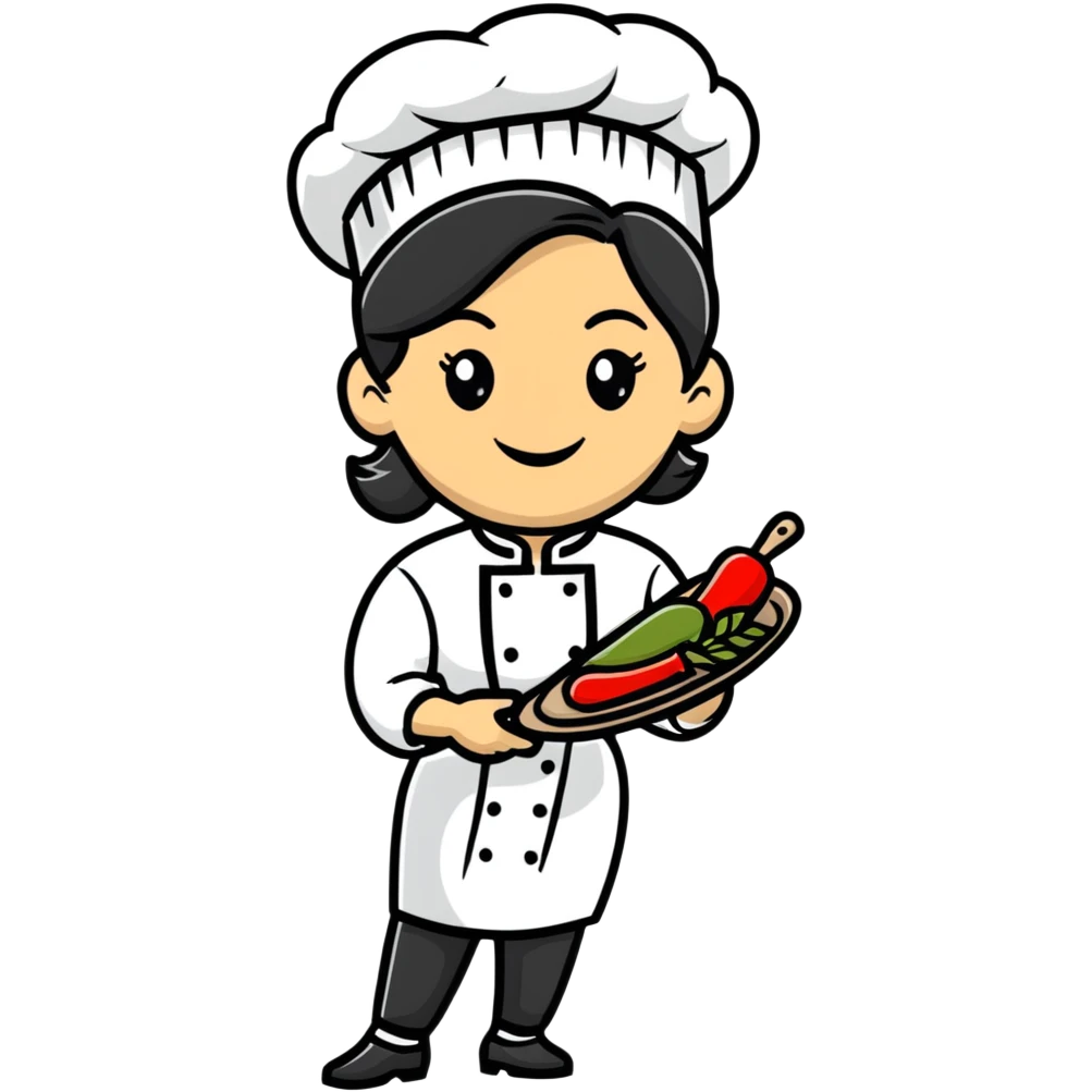 Italian woman chef in her 40's smiling wearing a chef uniform emoji