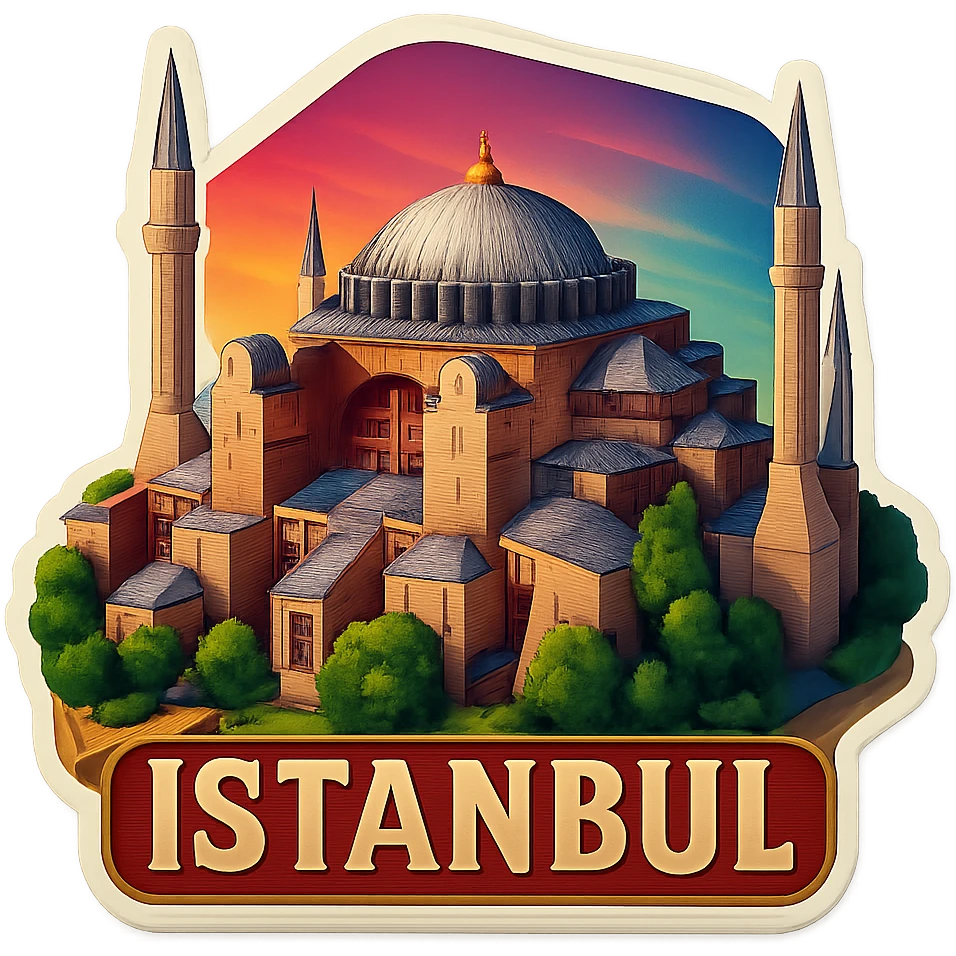 Isometric illustration of Istanbul, featuring photorealistic Hagia Sophia emoji